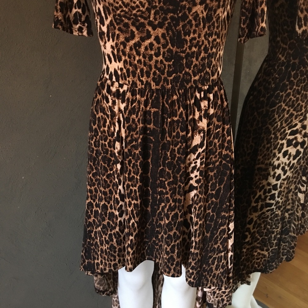 NWOT Y2K Leopard Animal Print Short Sleeve High Low Uneven Hem Dress Small - Picture 4 of 7